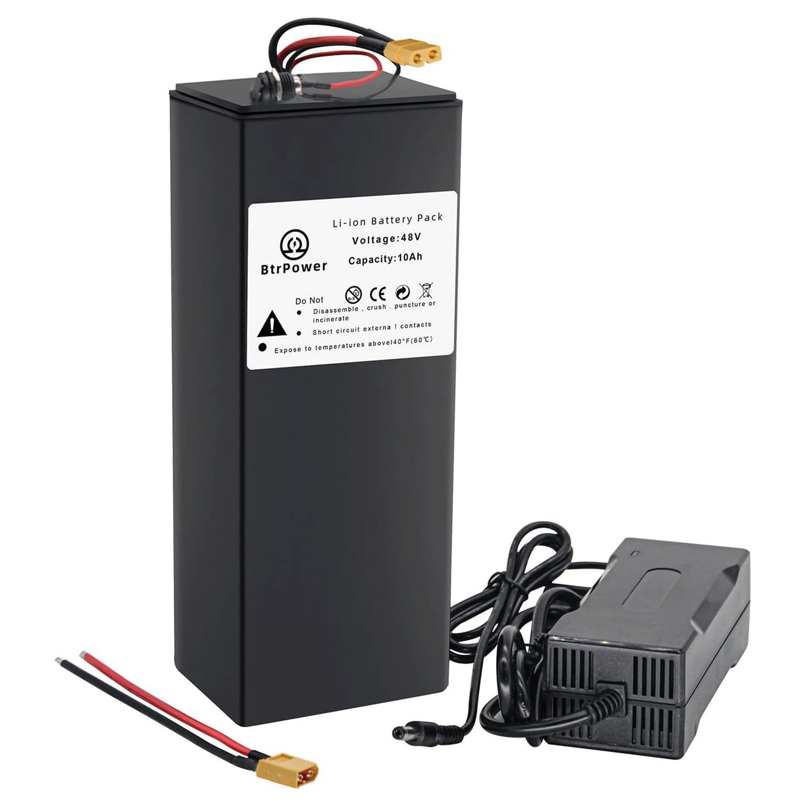 BtrPower Ebike Battery 48V 10AH Li ion Battery Pack with 3A Charger