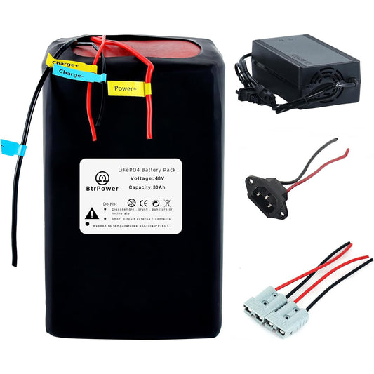 BtrPower Ebike Battery 48V 30AH LiFePO4 Battery Pack with 5A Charger 50A BMS