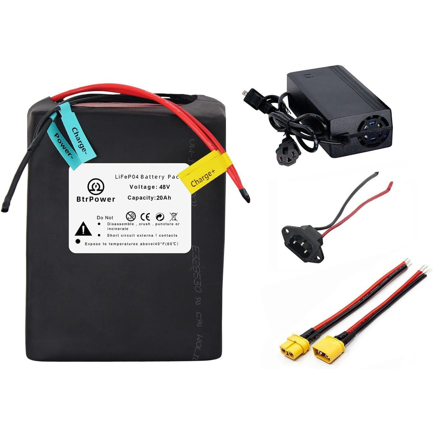 BtrPower Eike Battery 48V 20AH LiFePO4 Battery Pack with 3A Charger,40A BMS
