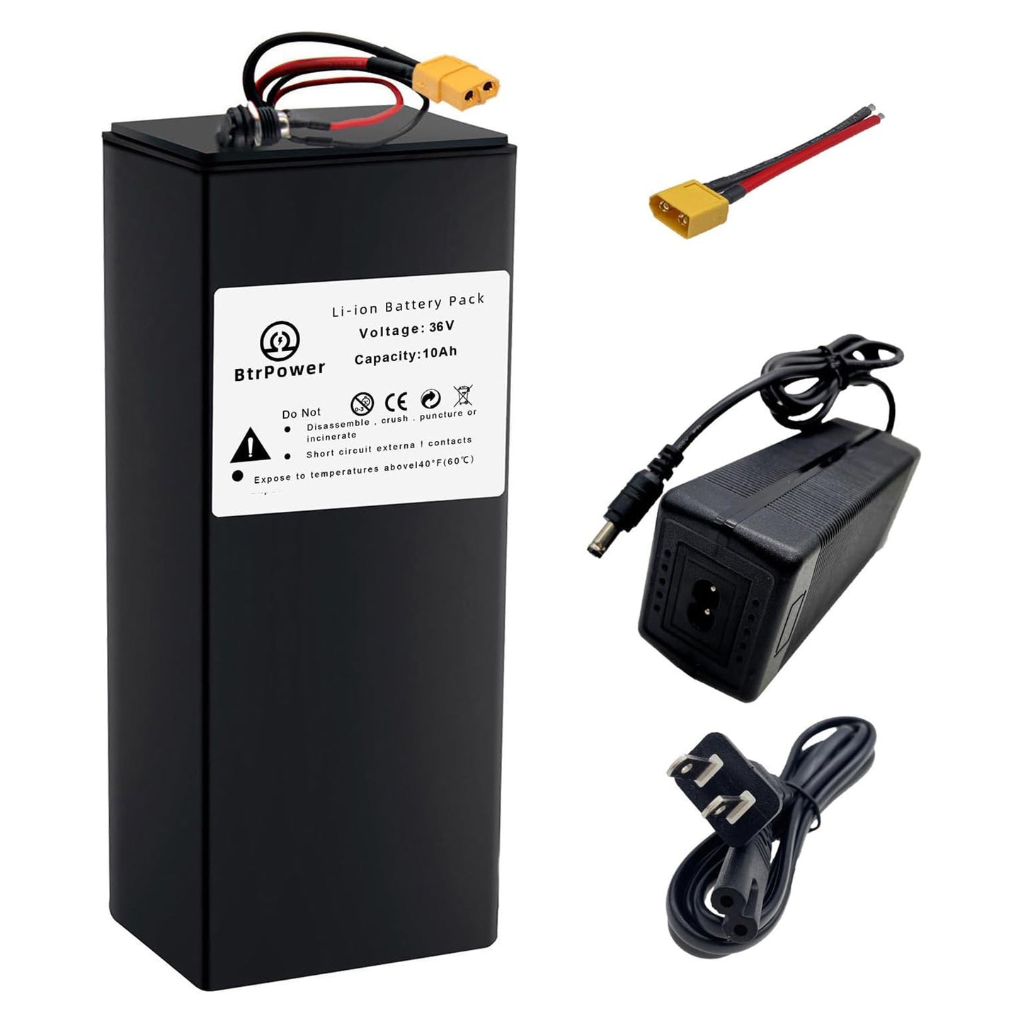 BtrPower Ebike Battery 36V 10AH, Li- ion Battery Pack with 3A Charger and BMS
