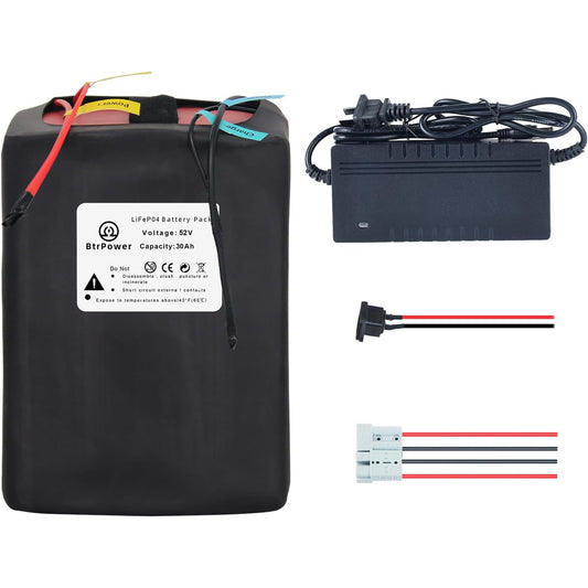 Ebike Battery 52V 30AH LiFePO4 Battery Pack with 5A Charger,50A BMS for 300W-1500W Motor Scooter