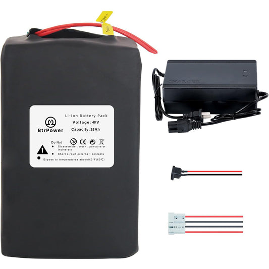 BtrPower Ebike Battery 48V 25AH Lithium ion Battery Pack with 5A Charger, 50A BMS