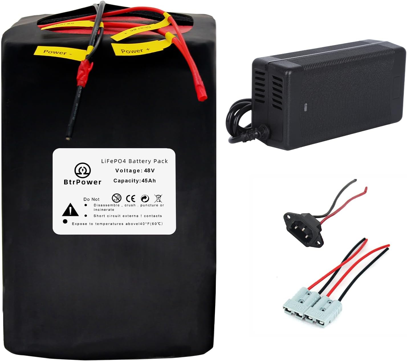 BtrPower Ebike Battery 48V 45AH LiFePO4 Battery Pack with 5A Charger 50A BMS