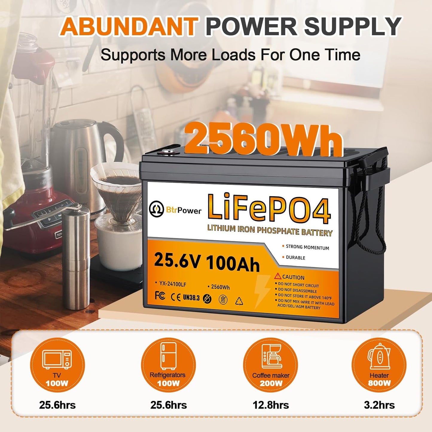 BtrPower Lithium 24V 100Ah LiFePO4 Battery for RV Marine Solar System 100A BMS