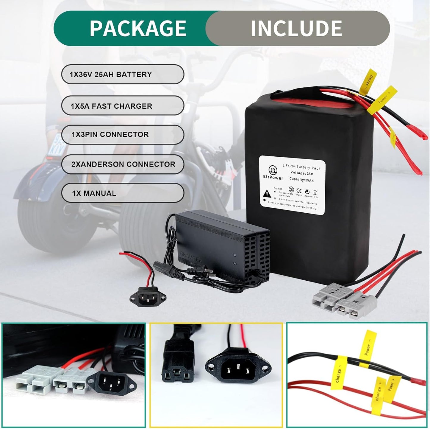 36V 25Ah Ebike Battery Pack Lithium LiFePO4 for Scooter Electric Bike 50A BMS