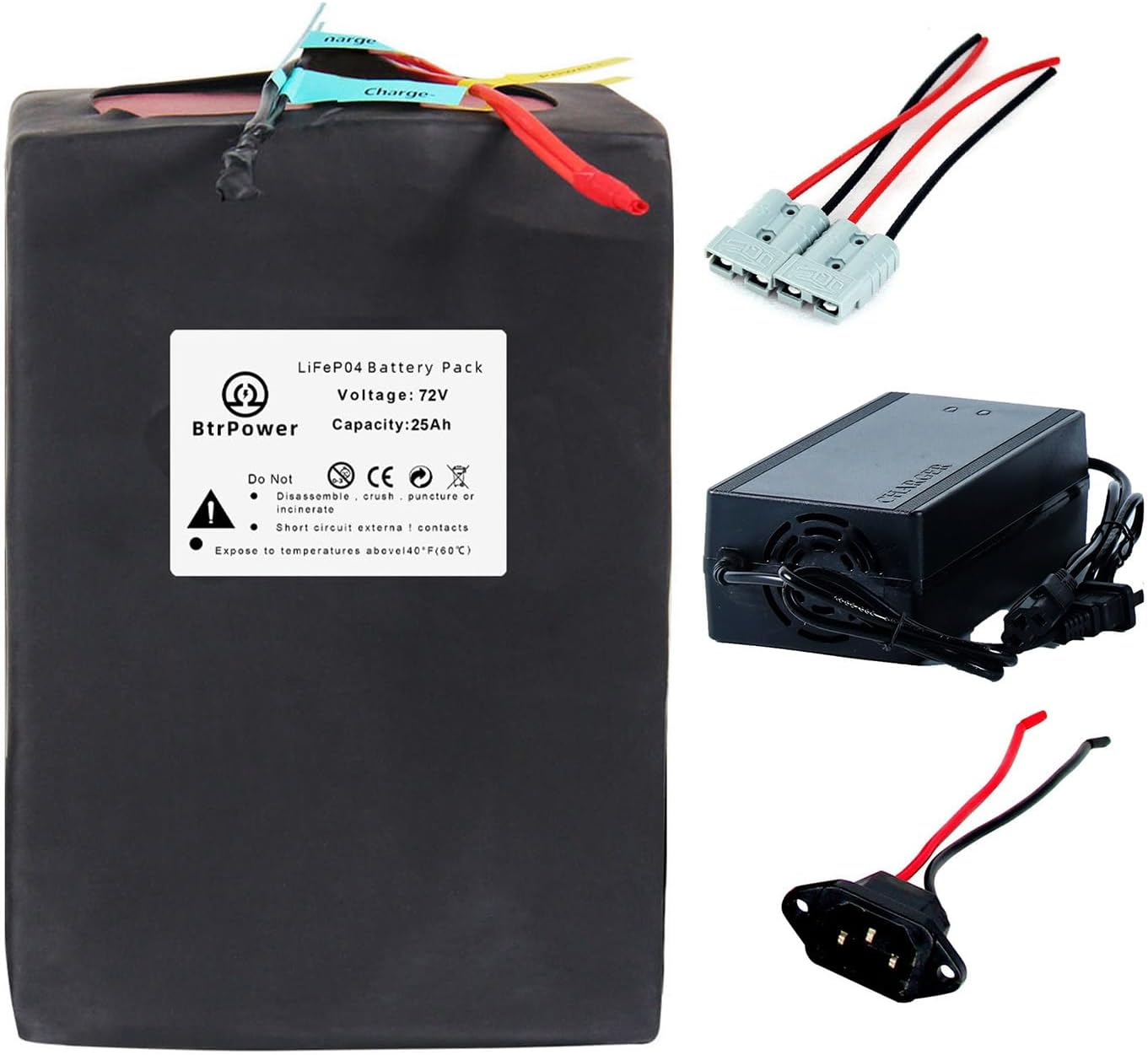 BtrPower Ebike Battery 72V 25AH LiFePO4 Battery Pack with 5A Charger 80A BMS