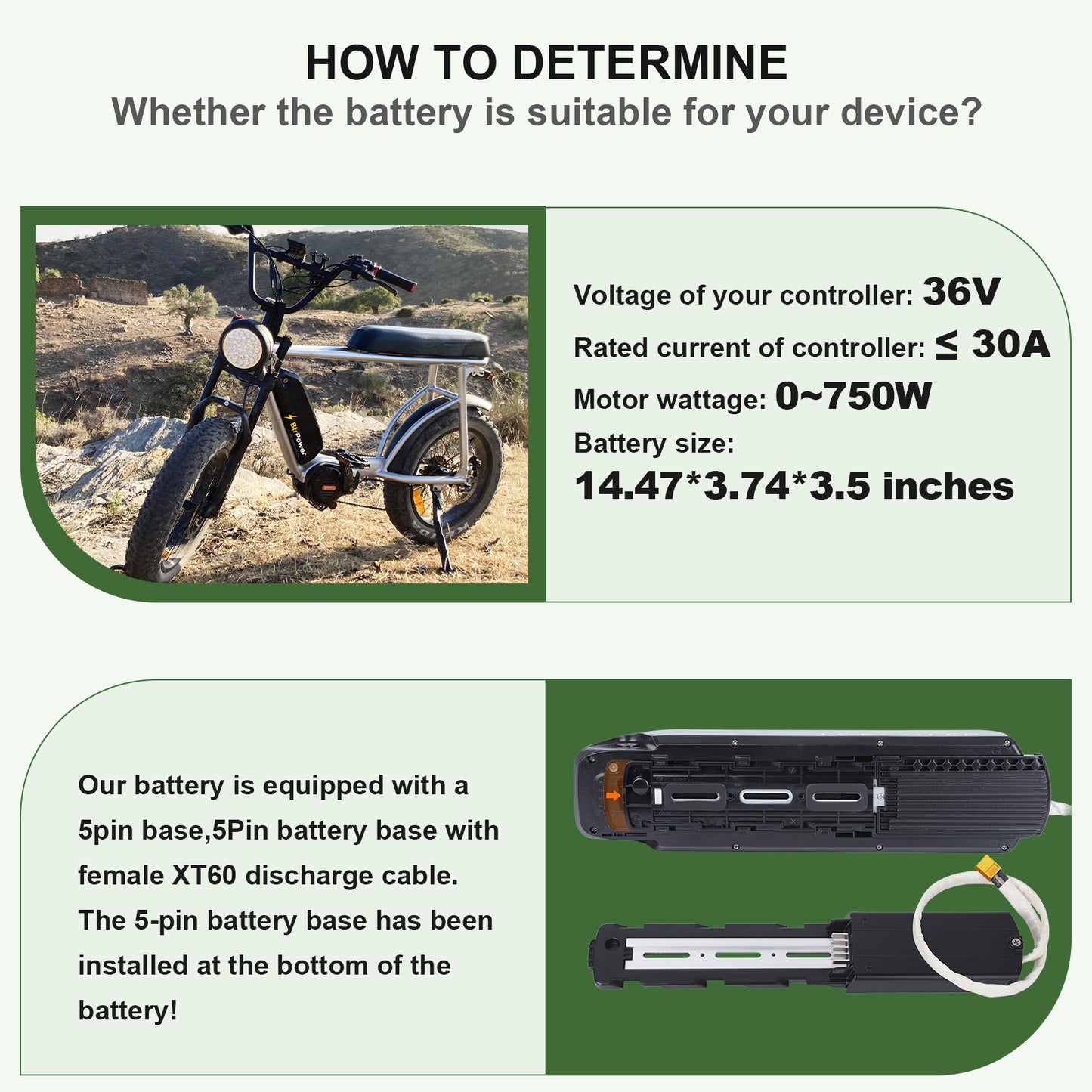 BtrPower 36V 10Ah Hailong Ebike Battery for Electric Bike Motor Lithium Battery 30A BMS