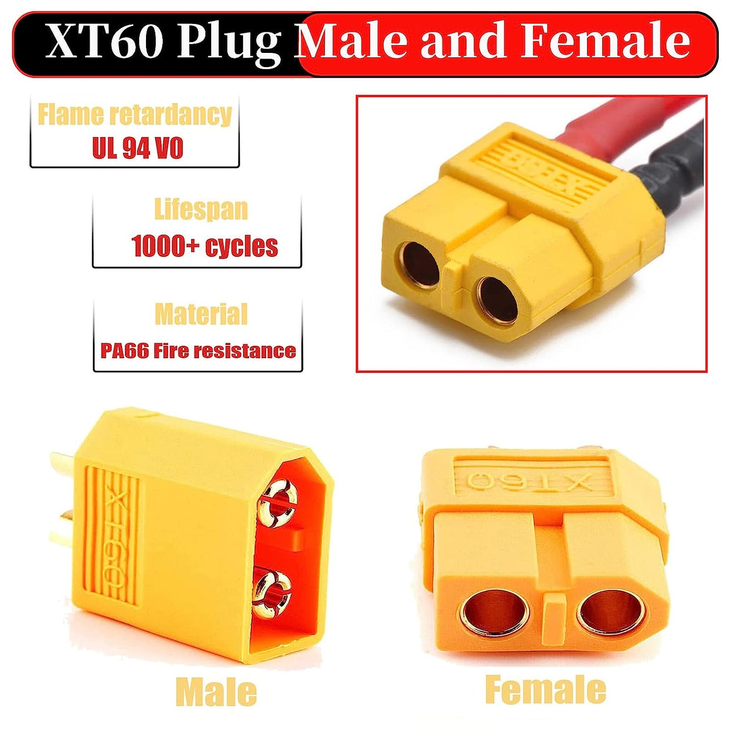 BtrPower 2pair XT60 Male Female Connector with 150mm 14AWG Silicone Wire