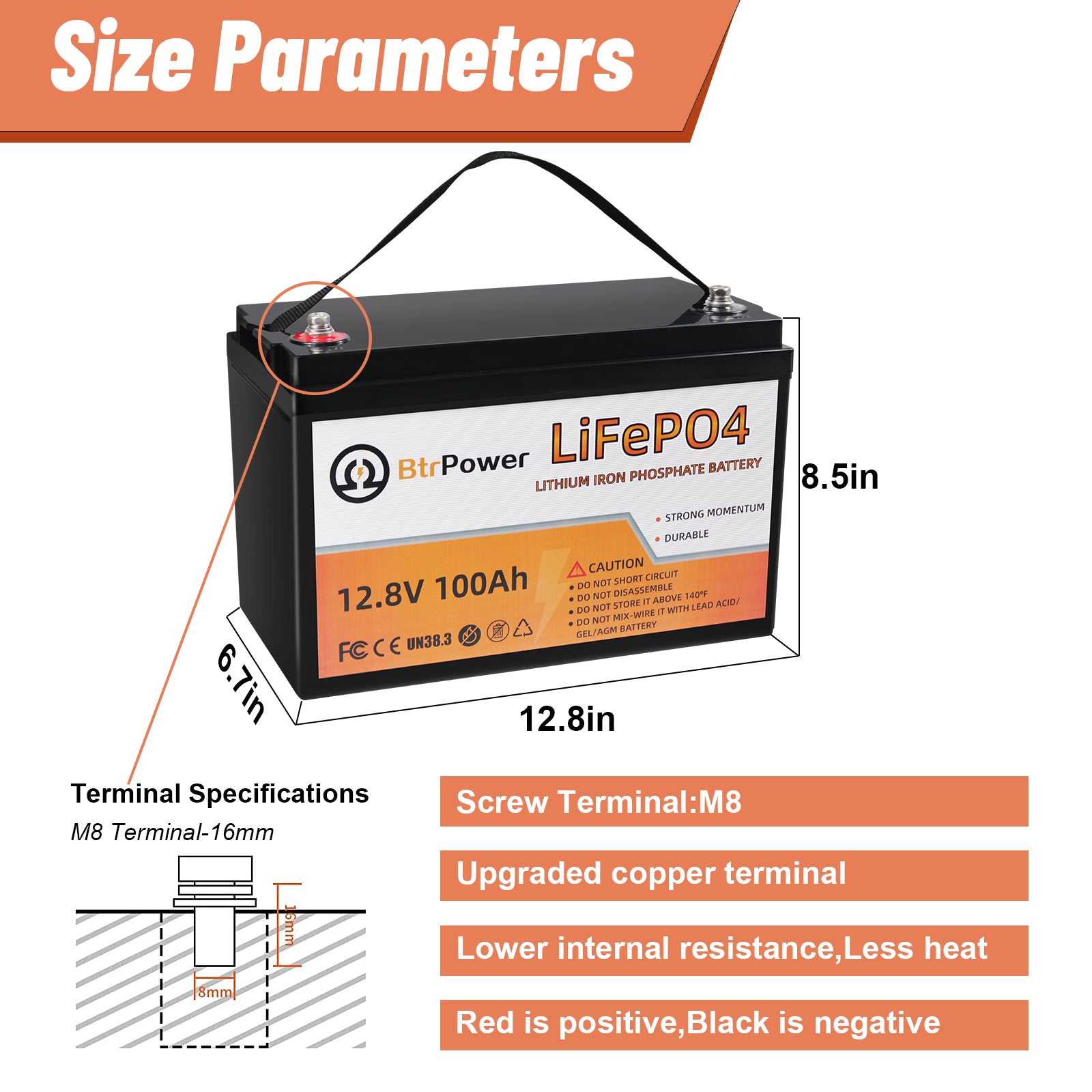 12V 100Ah LiFePO4 Lithium Iron Phosphate Battery For RV Marine