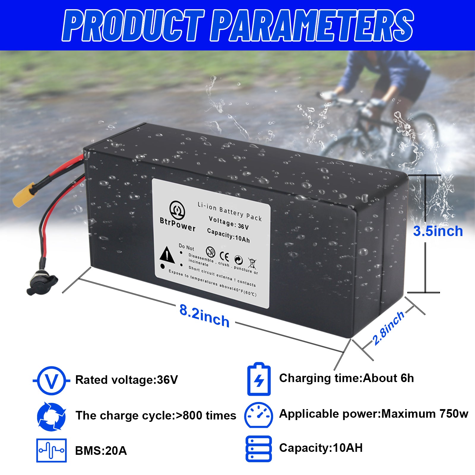 Ebike Battery 36V 10ah Lithium li-ion Battery Pack Electric Bicycle chargeur